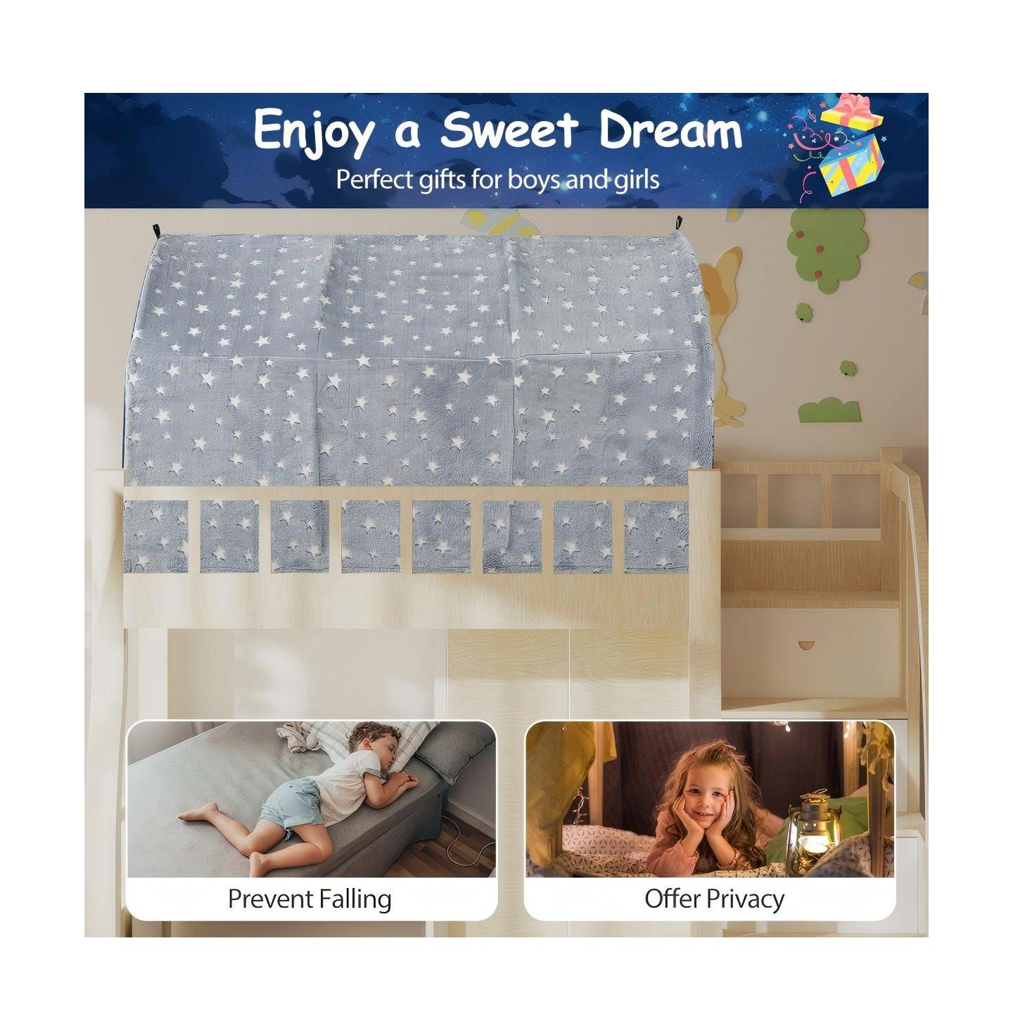 Детские игрушки HONGGE Glow-in-the-Dark Stars Twin Bunk Bed Tent Canopy, 3-Piece Set, Ages 3+ — фото 10