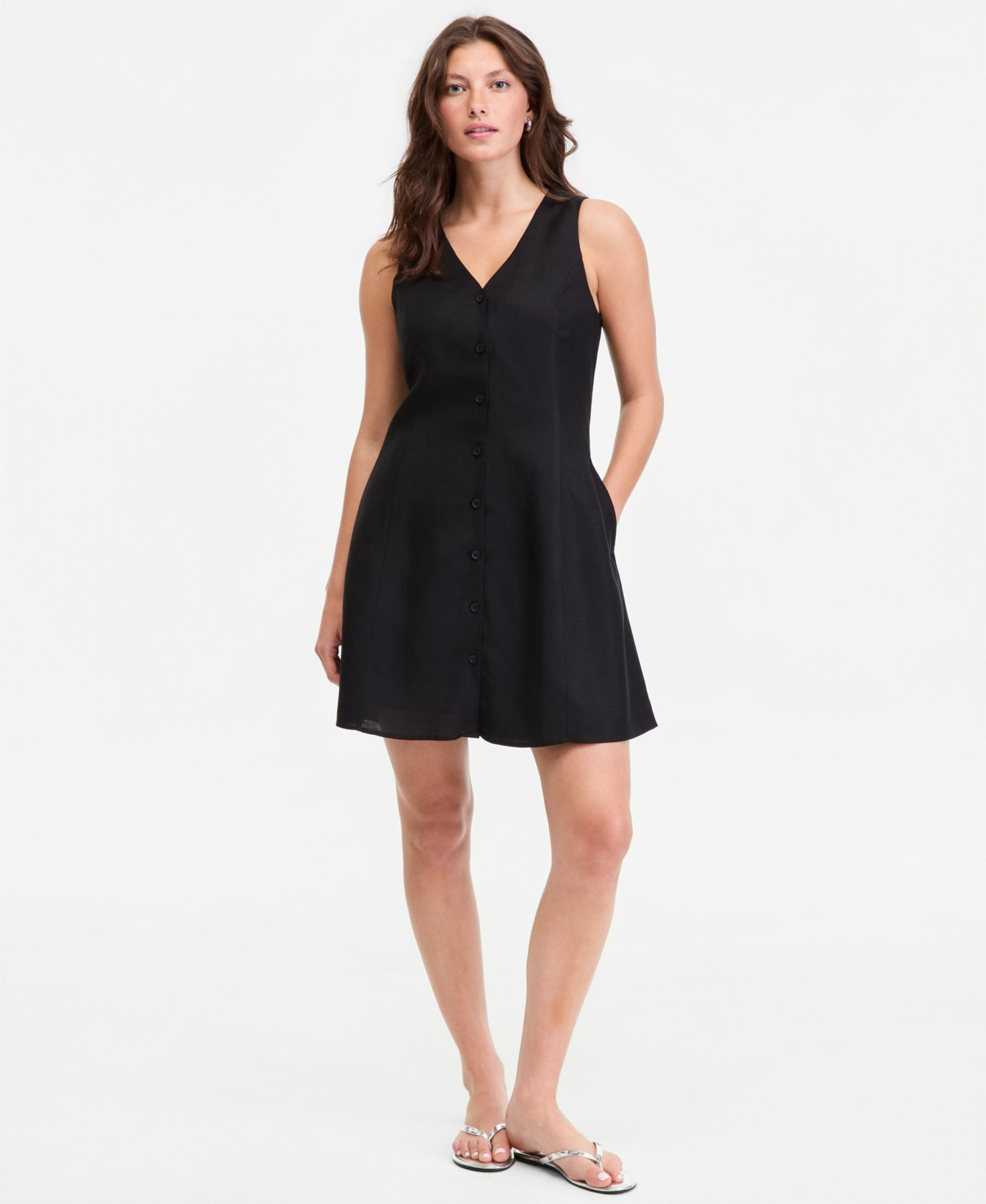 Women's Linen-Blend V-Neck Mini Dress