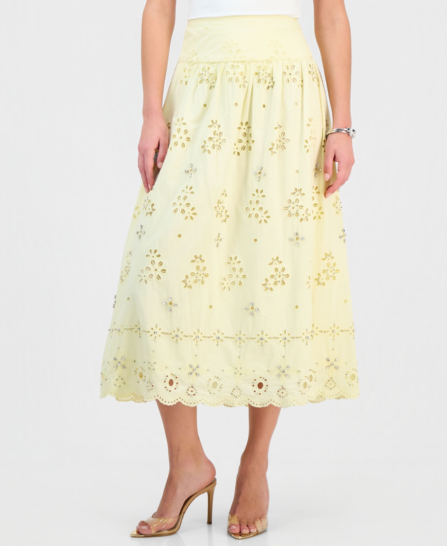 Женская юбка I.N.C. International Concepts Petite Embellished Midi, цвет: Жёлтый туманный — фото 4
