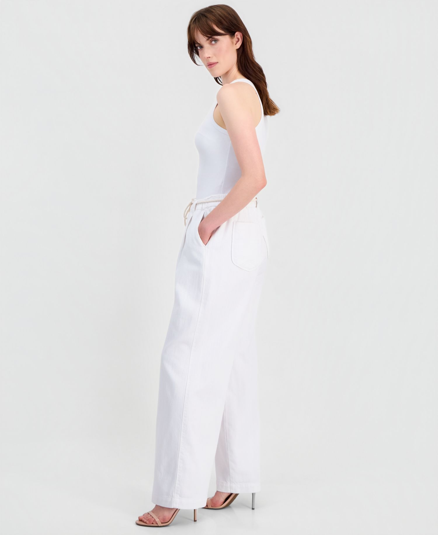 Petite "Ab"Leisure Sky Rise Pleated Wide-Leg Rope-Belt Pants
