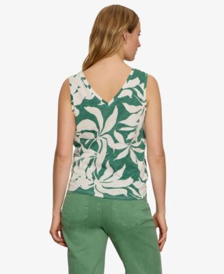 Women's Printed V-Neck Sleeveless Tie-Hem Tank Top