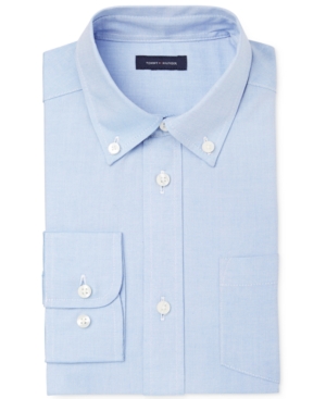 Shop Tommy Hilfiger Big Boys Front Pocket Pinpoint Oxford Shirt In Blue