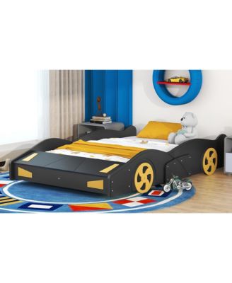 Race Car Shaped Platform Bed Wheels Storage Pine Wood MDF