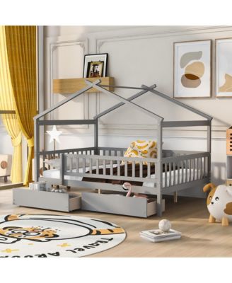 Wooden House Bed Two Drawers