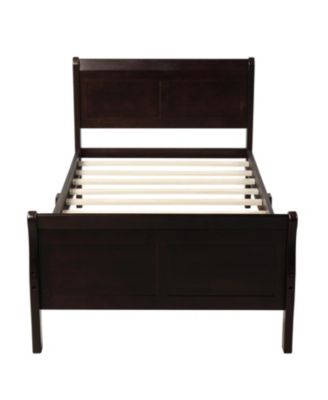 Wood Platform Sleigh Bed Frame with Headboard Footboard Wood Slat Support Mattress Foundation