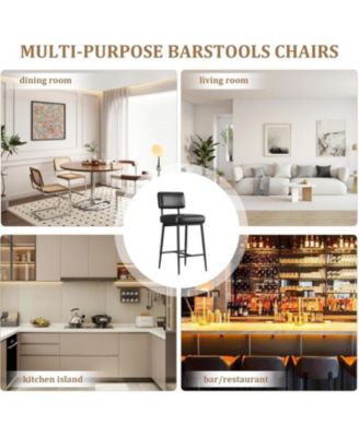 Bar Stools Set of 2,26" Faux Leather Counter Height Bar Stool with Back,Metal Legs,Modern Upholstered Barstool Chairs