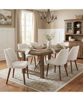 Wooden Dining Chairs Set of 6,Upholstered Dining Chairs Modern Fabric Kitchen Chairs with Back for Kitchen,White