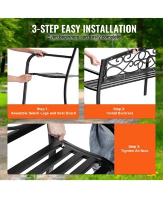  Metal Outdoor Garden Bench with Backrest and Armrests