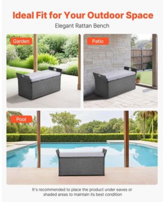 PE Rattan Outdoor Storage Bench for Two with Cushion