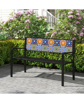  Patio Metal Bench Classic Slatted Loveseat for 2-3 People w/ Curved Seat