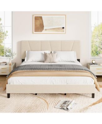 King Size MDF + Iron Geometric Pattern Soft Bed, Stylish and Modern Design, Upholstered Mattress, No Box Spring Required for Bedroom