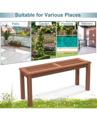 2-Person Outdoor Bench Patio Bench w/ Slatted Seat Weather Resistant Solid Wood Frame