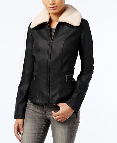 Collection B Faux-Fur-Trim Faux-Leather Jacket
