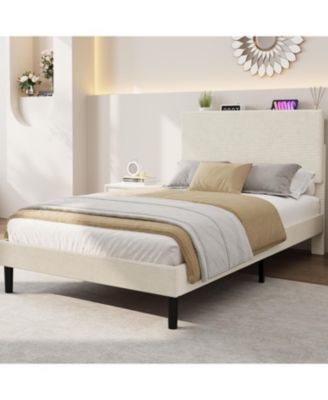 Twin Size Corduroy MDF Bedhead Storage Soft Package Bed, Upholstered Bed Frame, Spacious Storage, Comfortable Mattress, No Box Spring Needed