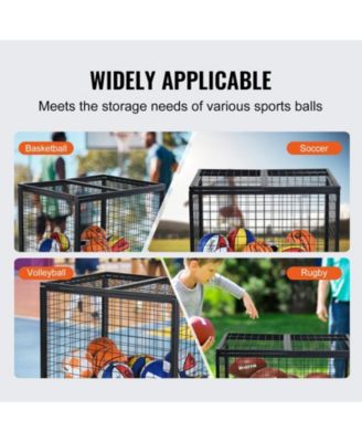 Rolling Sports Ball Storage Cart with Double Lid, Steel Equipment Organizer for Garage and Gym