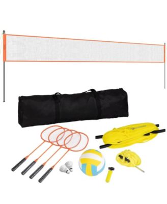 Volleyball and Badminton Combo Set with Adjustable Net and Carry Bag