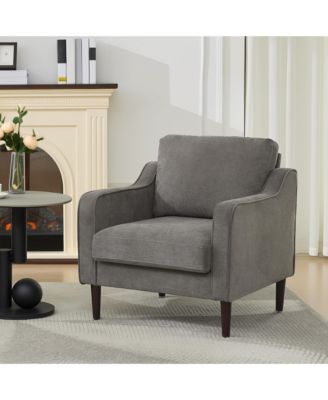 Mid-Century Modern Accent Chairs,Modern Linen Fabric Armchair for Living Room,Comfy Sofa Chairs with Scooped Arms