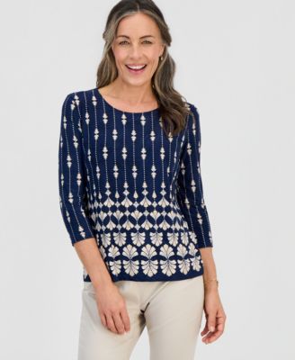 Petite Sienna Border 3/4-Sleeve Top