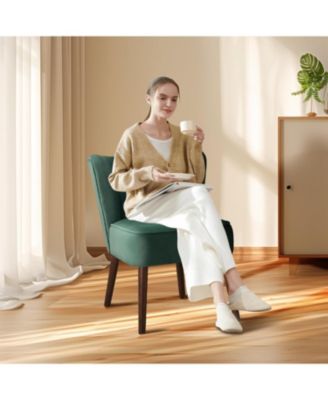 Modern Velvet Accent Chair Set of 2,Soft Upholstered Living Room Chair with Wooden Legs,Comfy Armless Lounge Chair for Living room