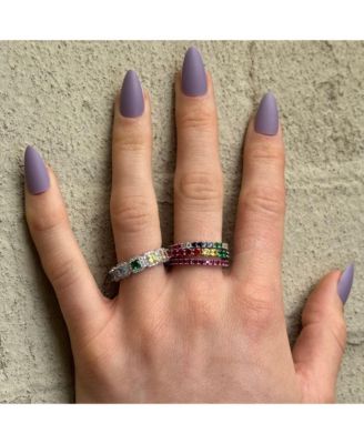 Suzy Levian Sterling Rainbow Cubic Zirconia Princess Cut Eternity Band