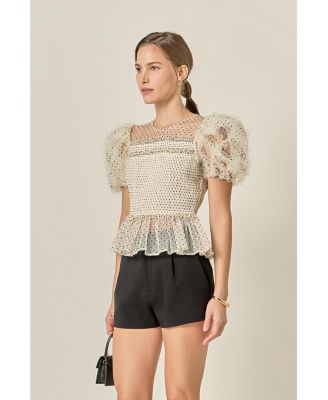 Women's Polka Dot Puff Sleeve Top