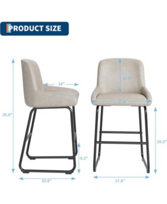 Bar Stools Set of 3,PU Leather Counter Height Barstools with Back and Footrest,Upholstered Bar Chairs for Dining Room Kitchen Island