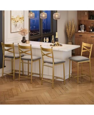 Bar Stools Set of 4,Upholstered Kitchen Barstools with Footrest and Back,PU Leather Counter Height Bar Stools with Thick Cusion,Bar Charis