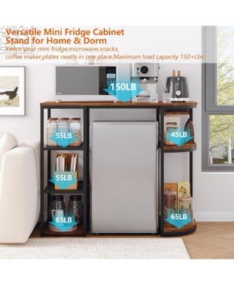 46.9in Mini Fridge Stand with Storage Shelf, 6-Tier Microwave Stand & Coffee Bar Organizer with 4 Power Outlet and Air Switch