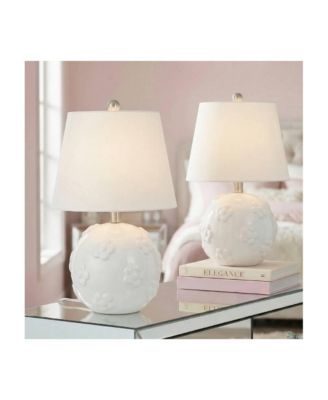 Arianna 16"H White Flower Ceramic Accent Table Lamp Set with Dimmer