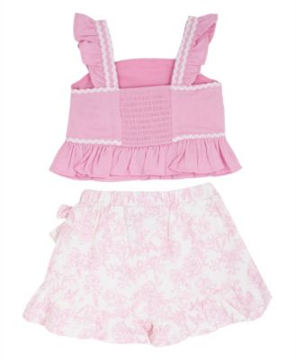 Baby Girls' Flutter Sleeve Top and Elastic Waistband Shorts, 2-Piece Set