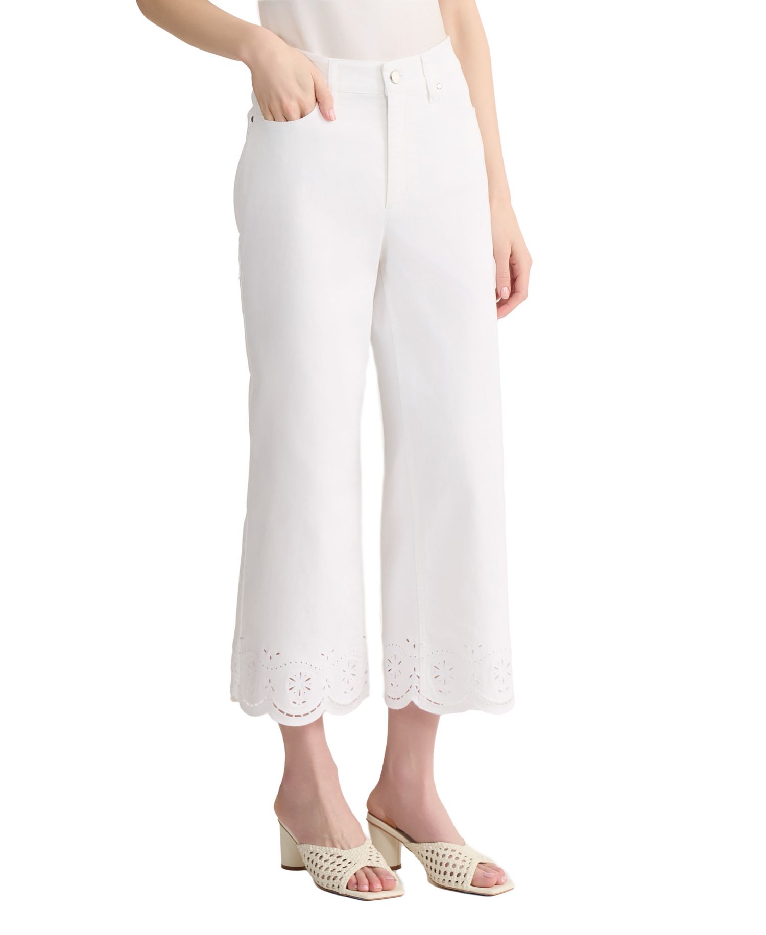 Petite Lexington Embroidered Wide-Leg Crop Jeans