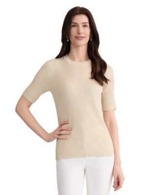 Women's Short-Sleeve Ribbed Knit Crewneck Top