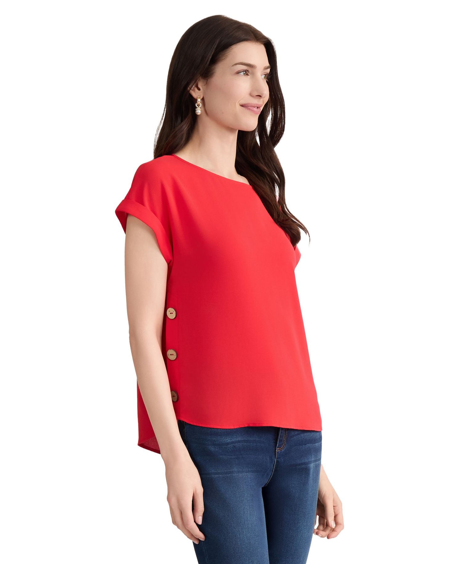 Women's Short-Sleeve Boat Neck Polyester Blouse