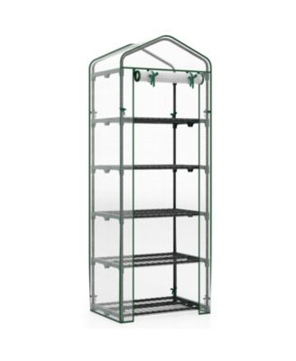 27” x 19” x 75” Mini Greenhouse with 5 Tier Shelves, PE Cover, Roll-Up Zipper Door