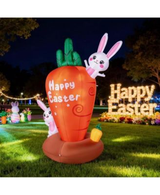 7 ft Inflatable Easter Bunny with LED Lights and Carrot for Yard and Garden