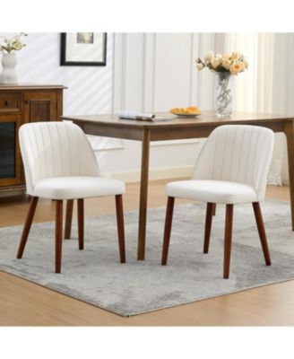 Wooden Dining Chairs Set of 2,Upholstered Kitchen Dining Room Chairs with Padded Seat and Wood Legs,Modern Fabric Side Dinner