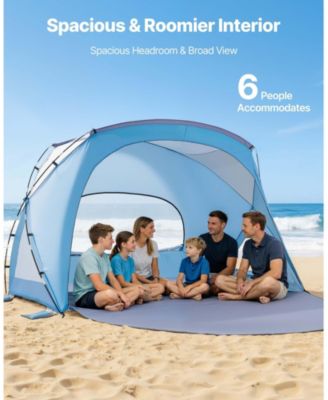 6-Person Beach Tent Sun Shelter with UPF 50+ Protection and Sand Pockets
