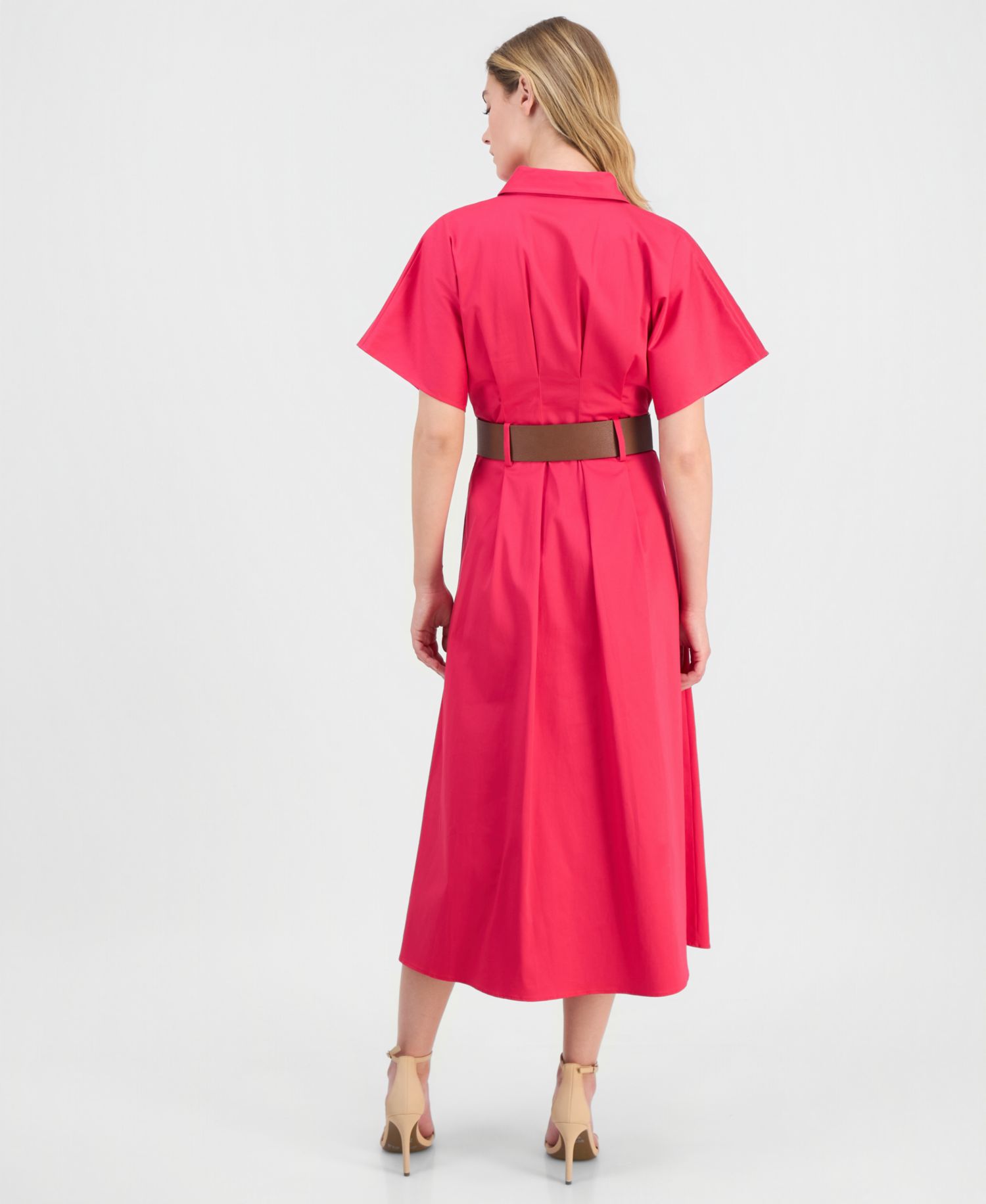 Women's Sateen Belted Shirt-Dress