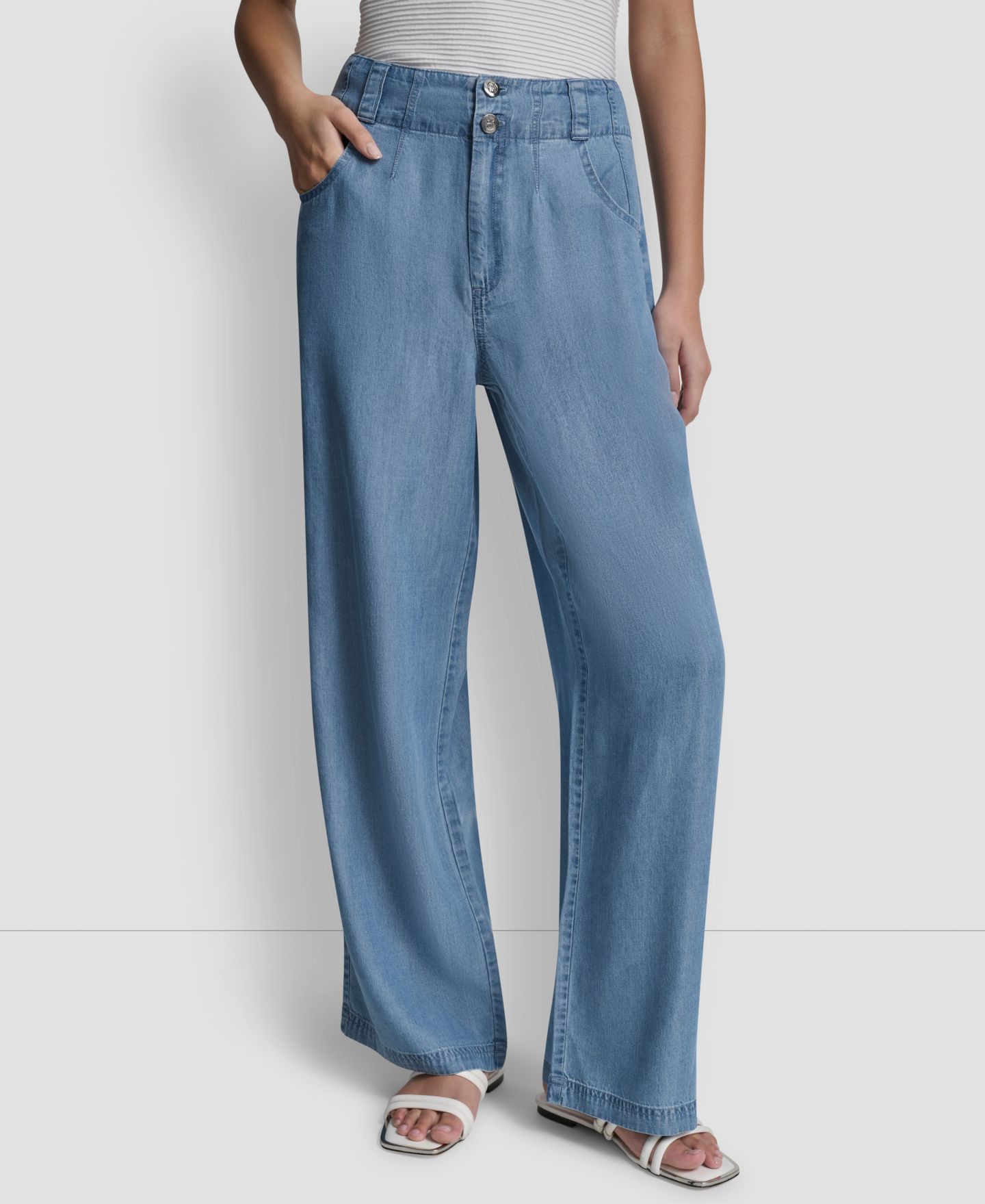Женские брюки DKNY Chambray Wide-Leg, цвет: Stream — фото 1