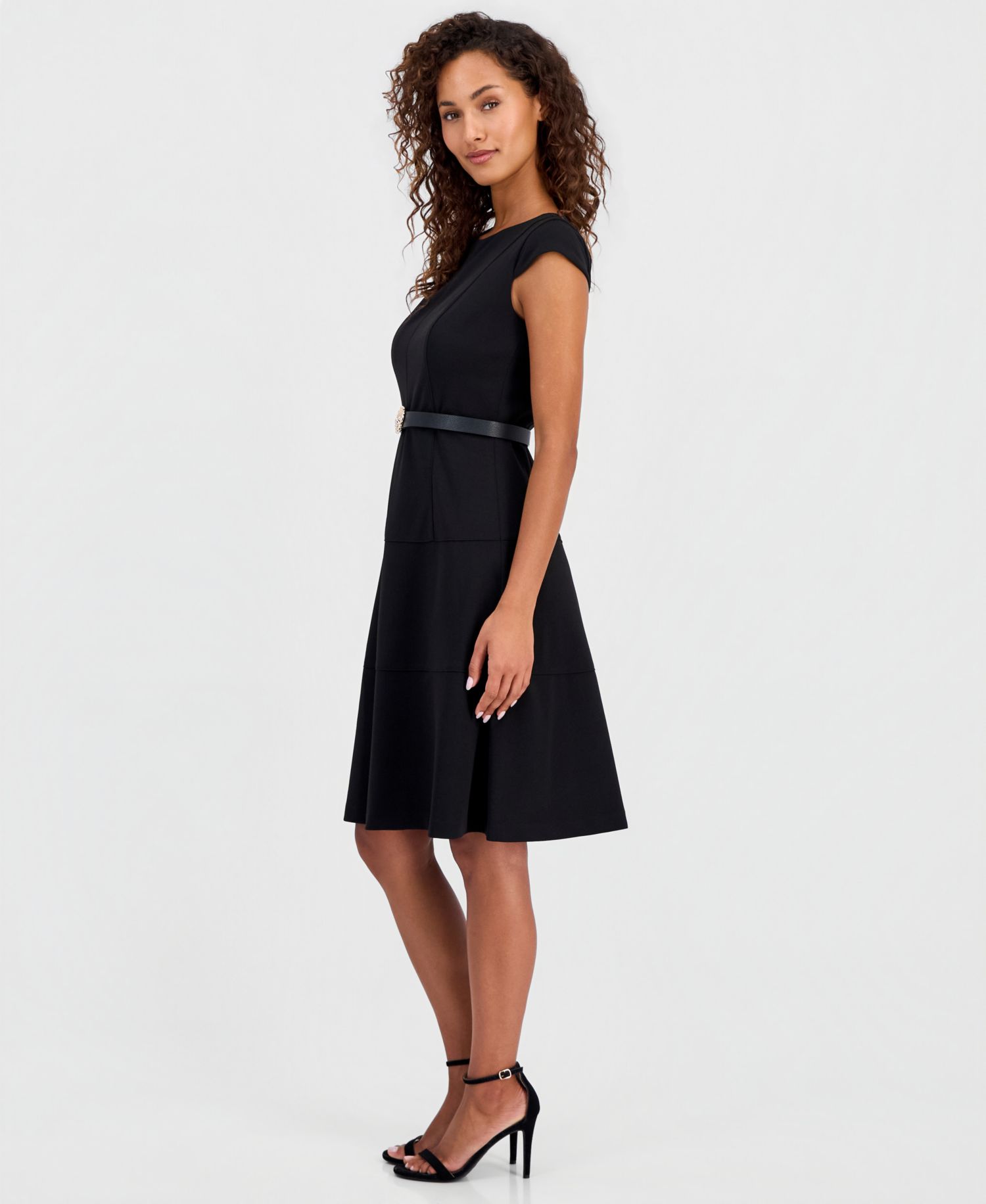 Petite Cap-Sleeve Seamed Scuba Crepe Sheath Dress