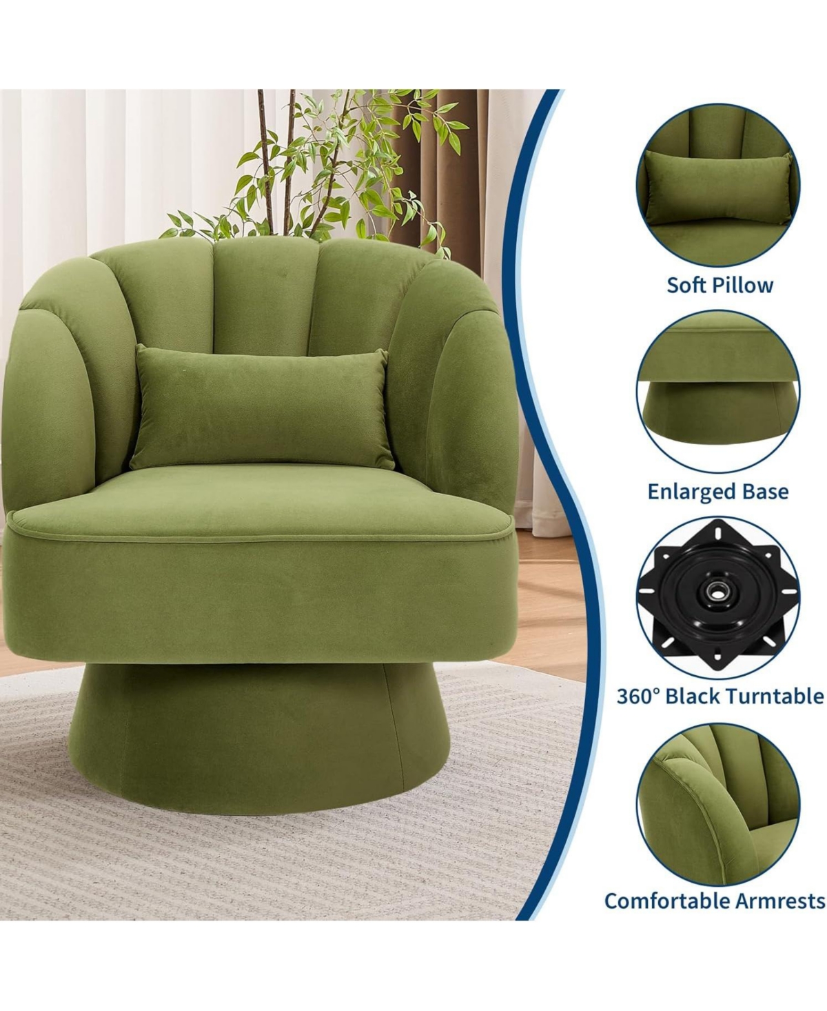 gaomon Modern 360° Swivel Barrel Accent Chair, Velvet