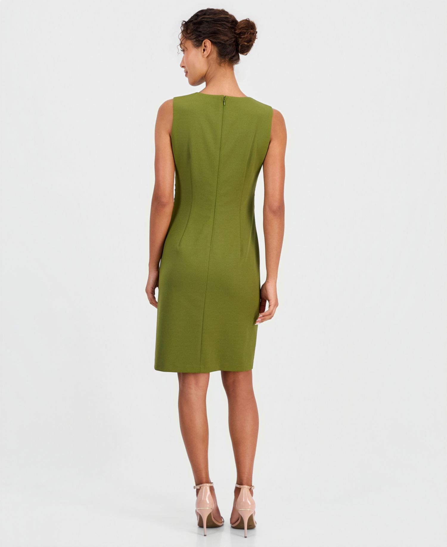 Women's Pleat-Waist Scuba Crepe Sheath Dress