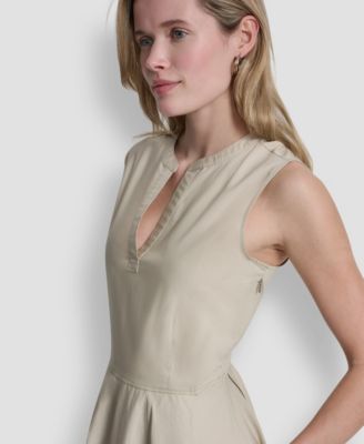 Women's Sleeveless Poplin V-Neck Midi Dress