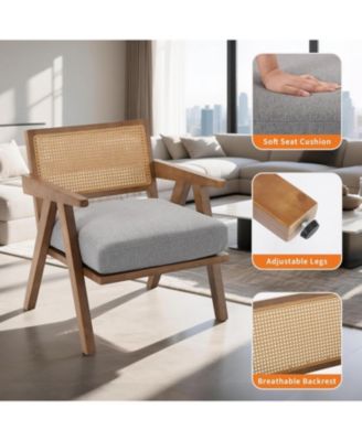 Mid-Century Farmhouse Accent Chair Set of 2 with Rattan Back.