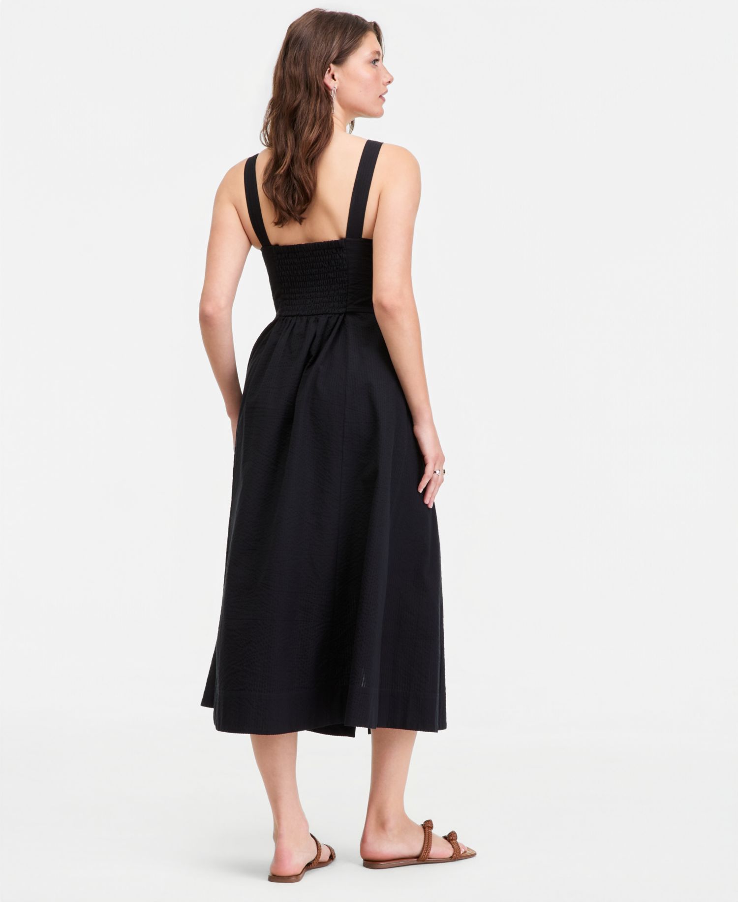 Women's Cotton Sweetheart-Neck Button-Front Midi Dress