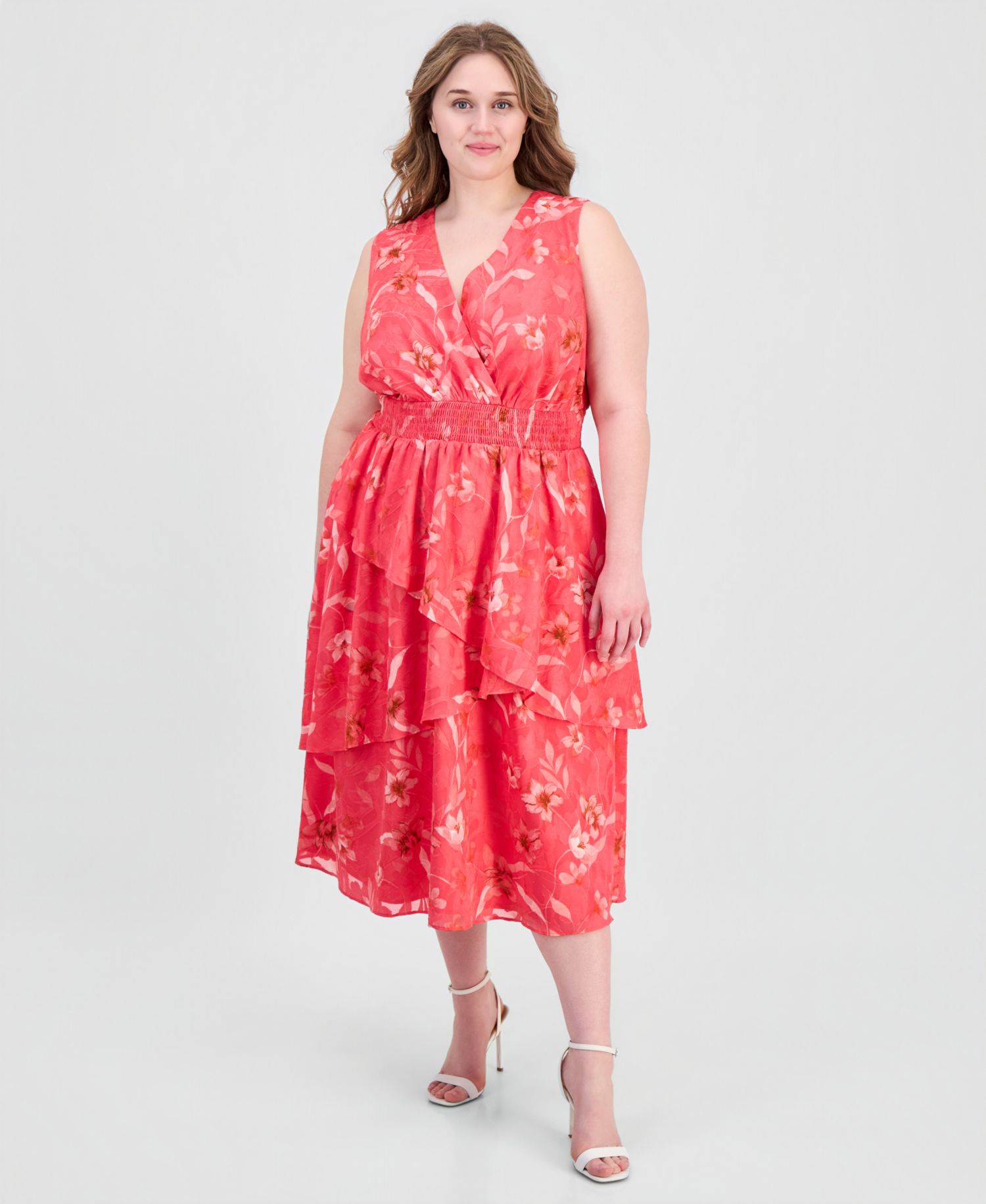 Plus Size Smocked-Waist Tiered Midi Dress