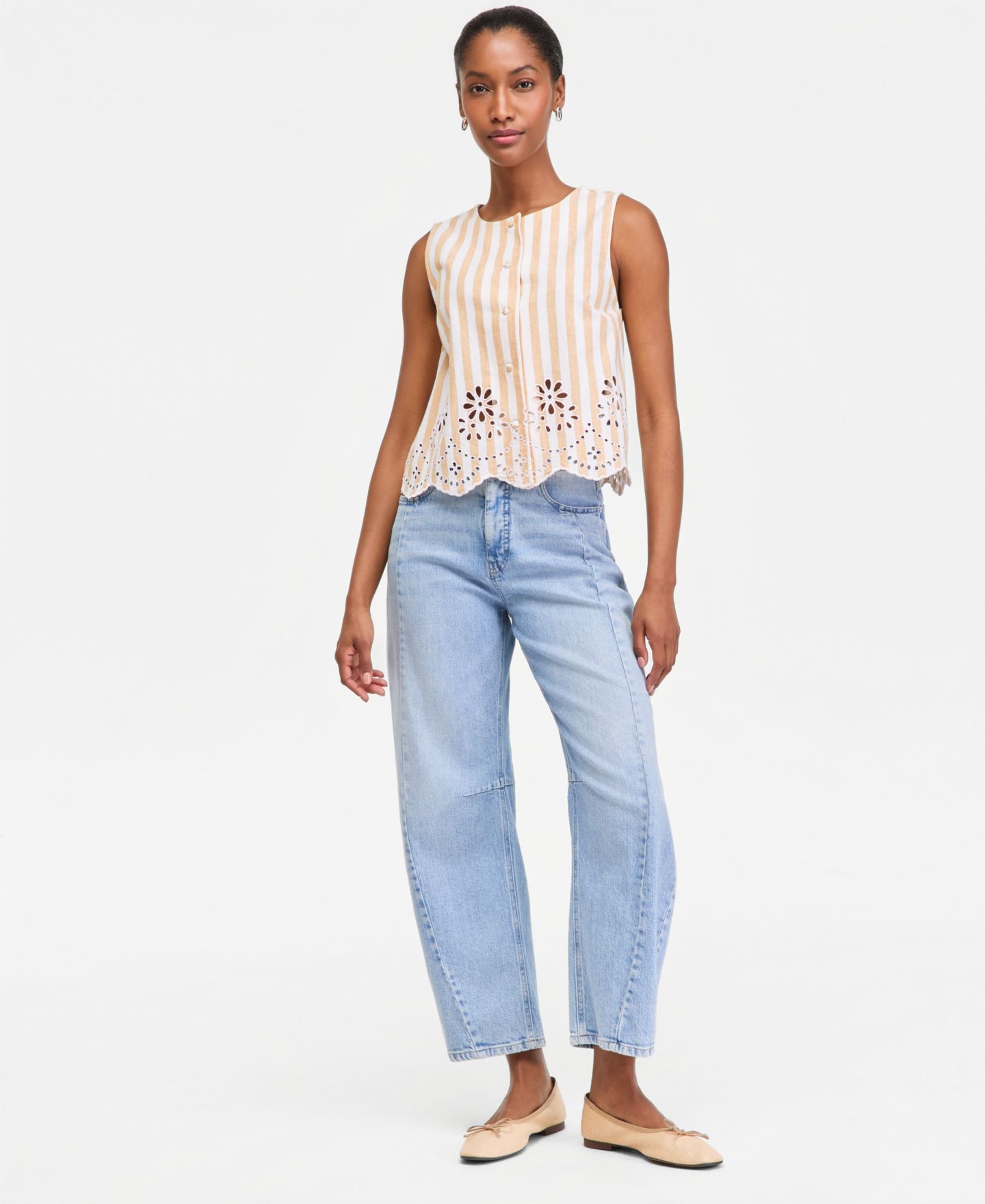 Женский жилет On 34th Verano Stripe Linen-Blend Eyelet, цвет: Белый комбинированный — фото 3
