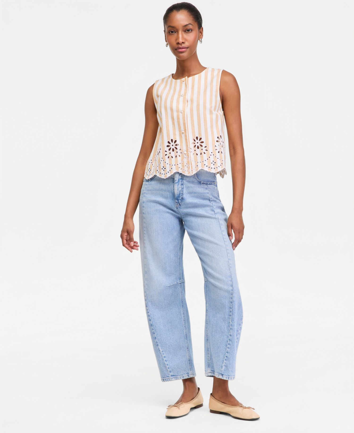 Women's Verano Stripe Linen-Blend Eyelet Vest
