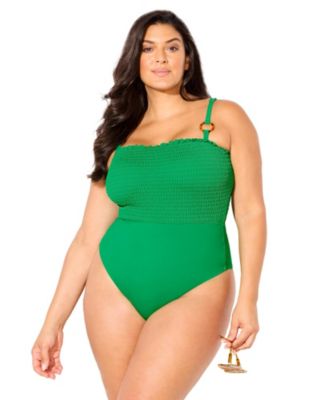Women's Smocked Ring Strap One Piece Swimsuit