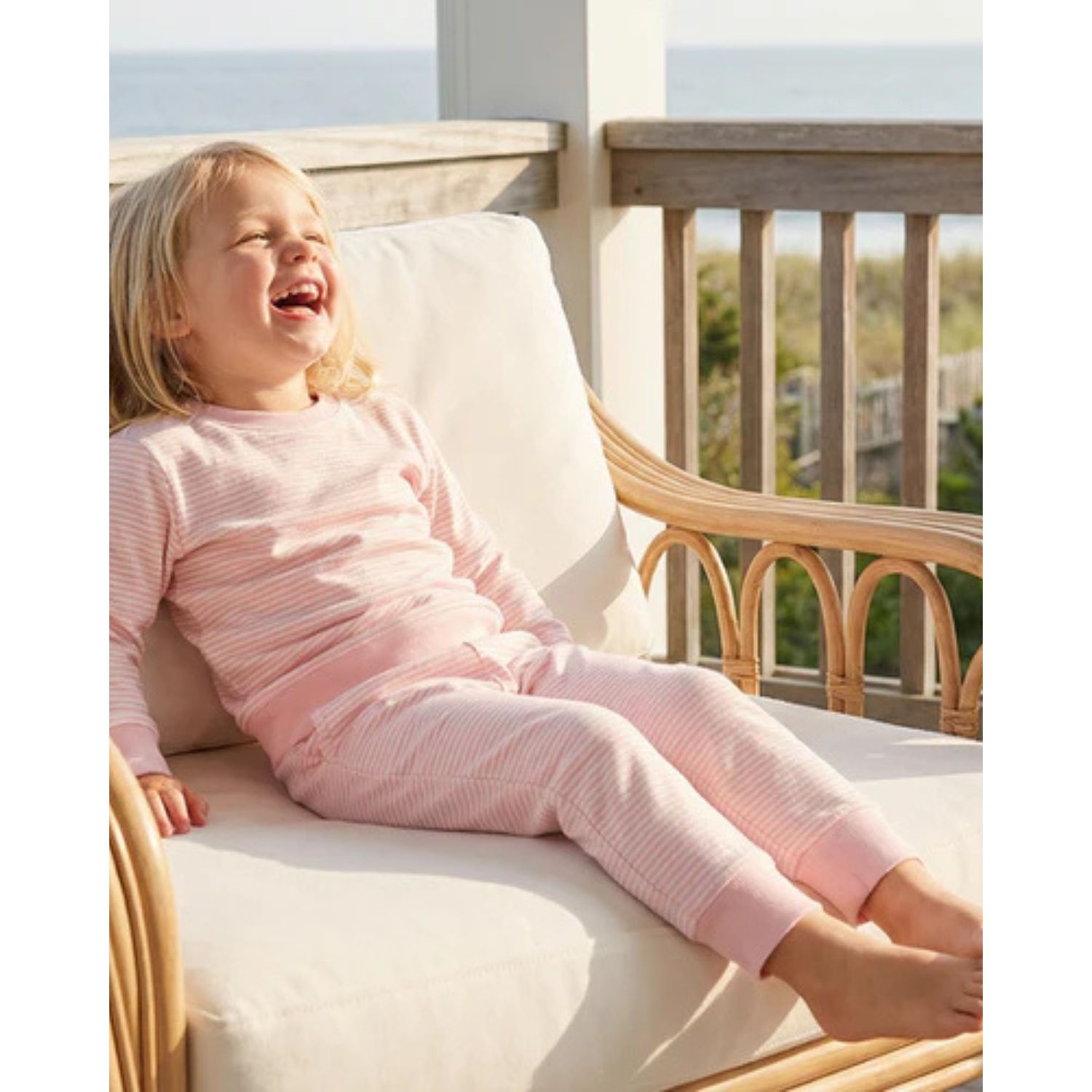 Baby Girls Peony Stripe Lounger Bamboo Sweatsuit